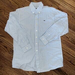 Vineyard Vines Boys Blue Gingham Whale Shirt Button Down Long Sleeve Large 16-18